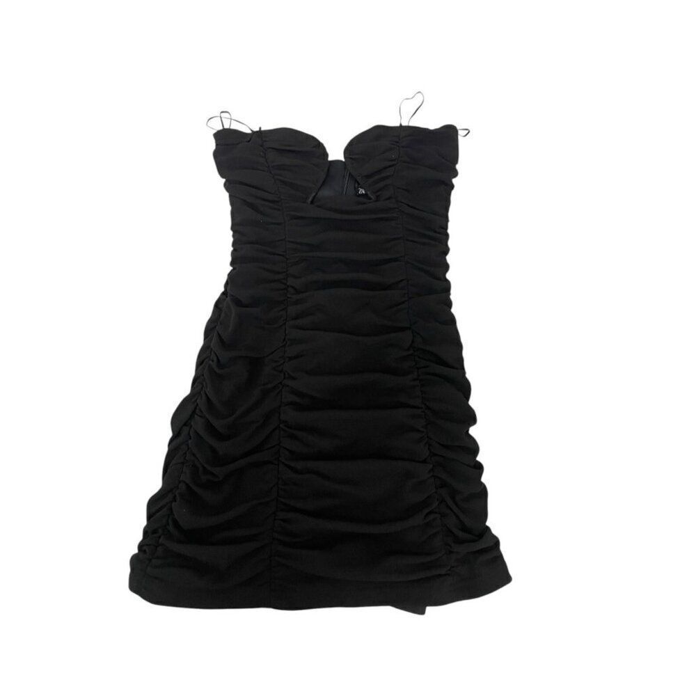 Zara Womens Dress Small S Mini Black Ruched Strapless Sleeveless 7656/636 NWT